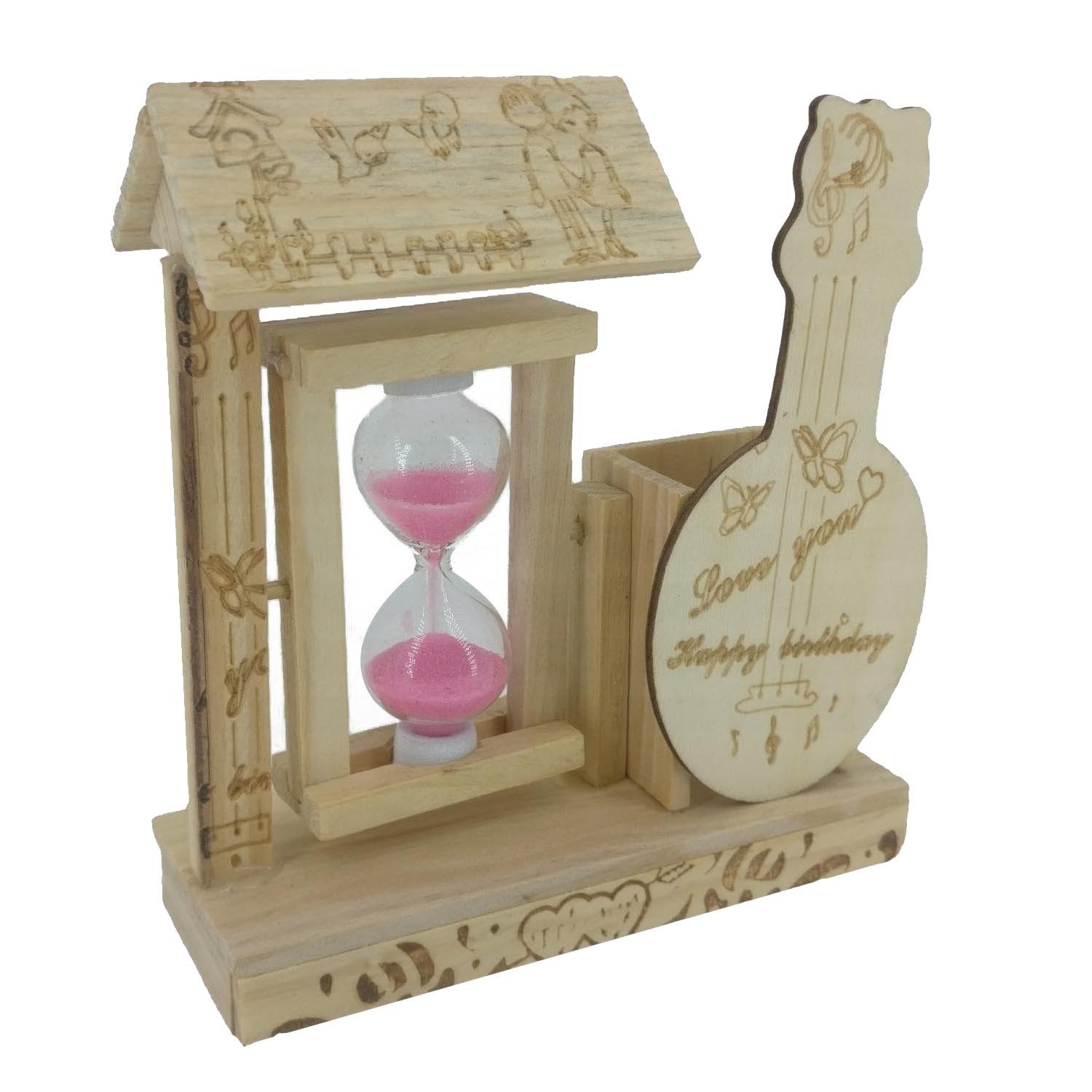 Wooden Pen Stand With Hour Glass Sand Timer Clock [40 Seconds] [ac-lfstylnaccs-00010-m1]