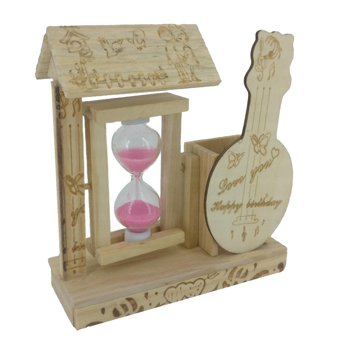 Wooden Pen Stand With Hour Glass Sand Timer Clock [40 Seconds] [ac-lfstylnaccs-00010-m1]