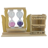Wooden Pen Stand With Hour Glass Sand Timer Clock [18 & 21 seconds] [ac-lfstylnaccs-00010-m2]