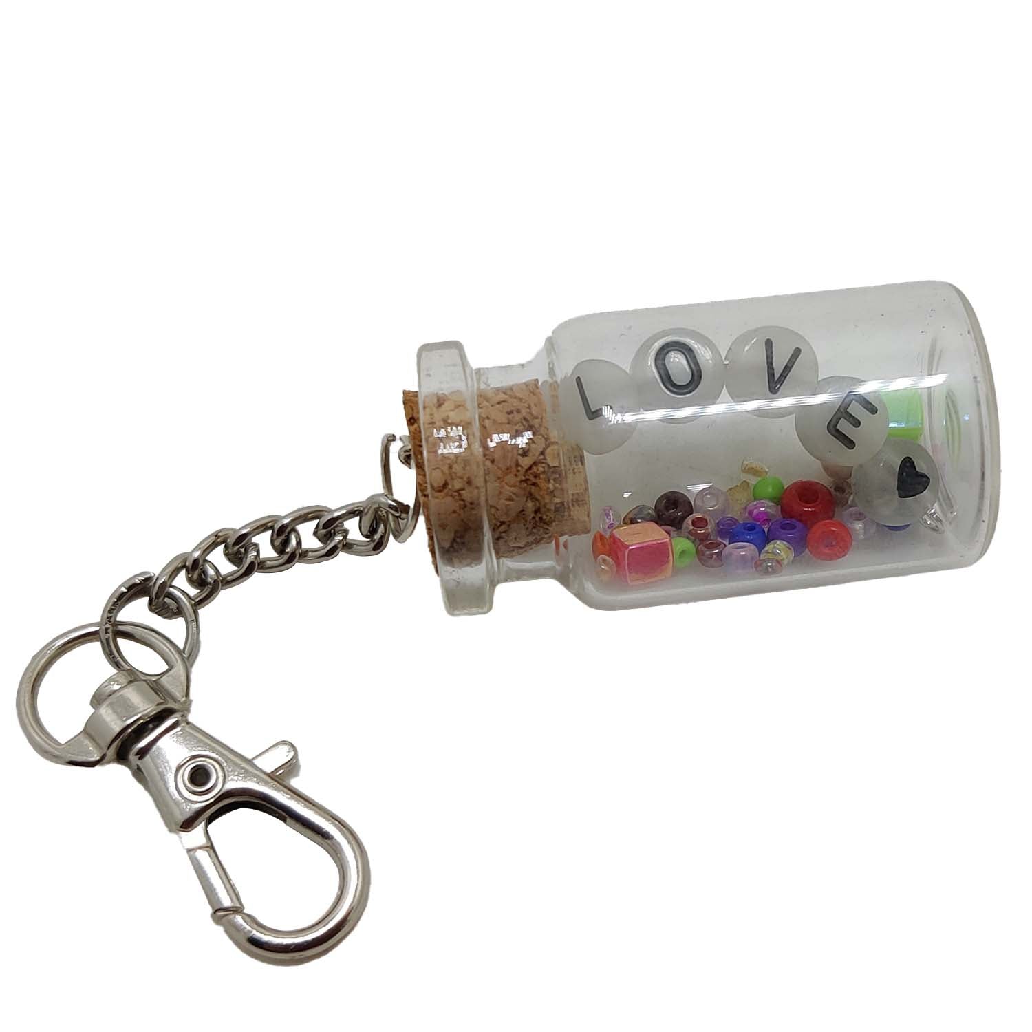 Glow In The Dark Personalized Name Customized Keychains Glass Wish Bottle Multicolor Seed Beads [ac-lfstylnaccs-00012-m12]