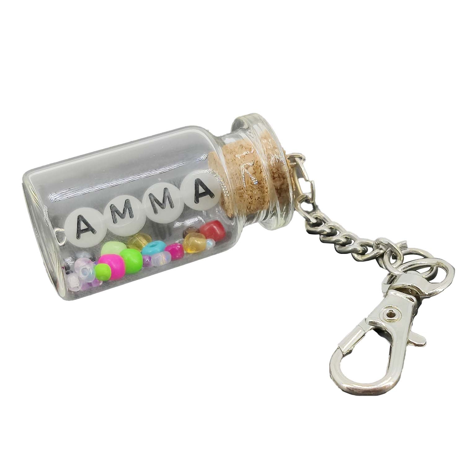 Glow In The Dark Personalized Name Customized Keychains Glass Wish Bottle Multicolor Seed Beads [ac-lfstylnaccs-00012-m12]