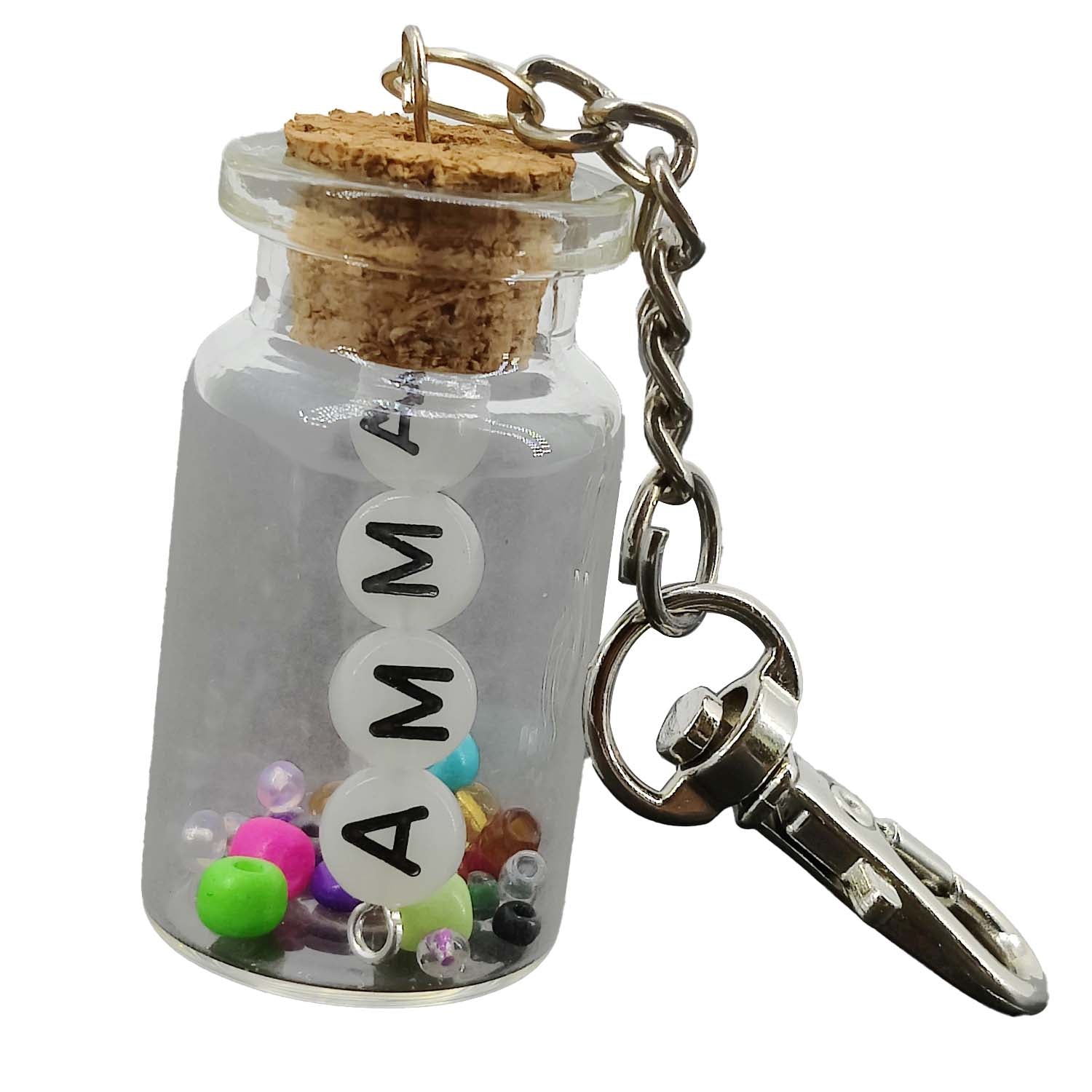 Glow In The Dark Personalized Name Customized Keychains Glass Wish Bottle Multicolor Seed Beads [ac-lfstylnaccs-00012-m12]