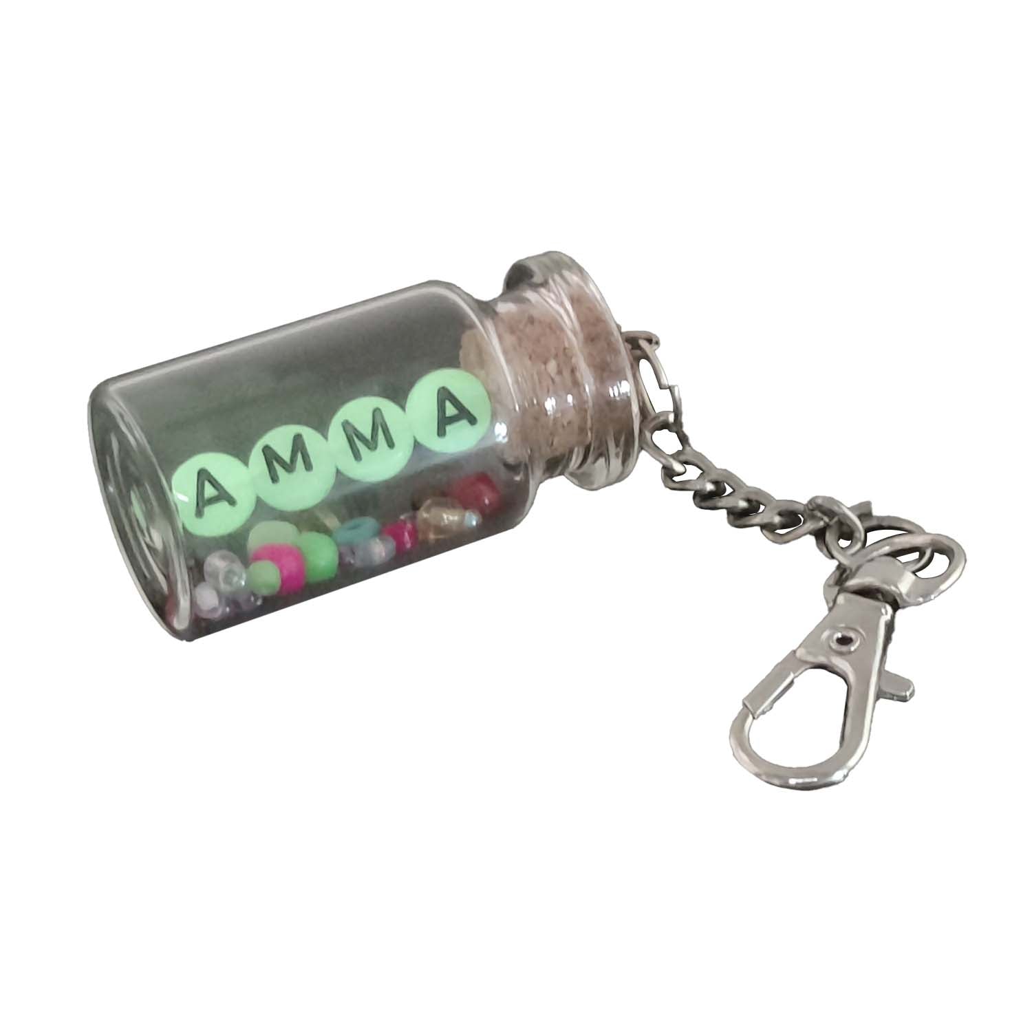 Glow In The Dark Personalized Name Customized Keychains Glass Wish Bottle Multicolor Seed Beads [ac-lfstylnaccs-00012-m12]