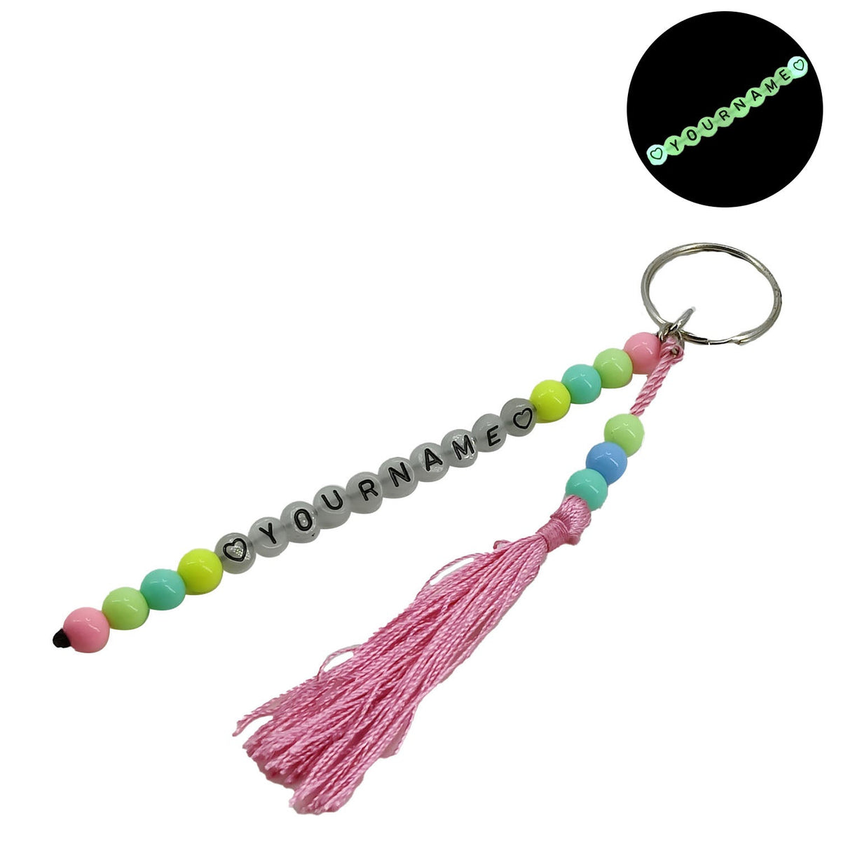 Glow In The Dark Personalized Name Customized Keychains Multicolor With Tassle [ac-lfstylnaccs-00012-m3]