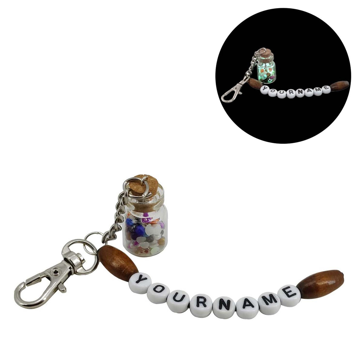 Glow In The Dark Personalized Name Customized Keychains Glass Wish Bottle Multicolor