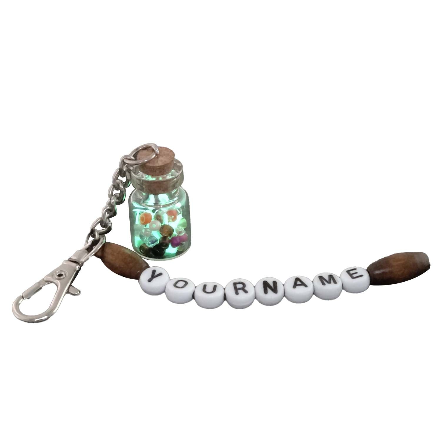 Glow In The Dark Personalized Name Customized Keychains Glass Wish Bottle Multicolor