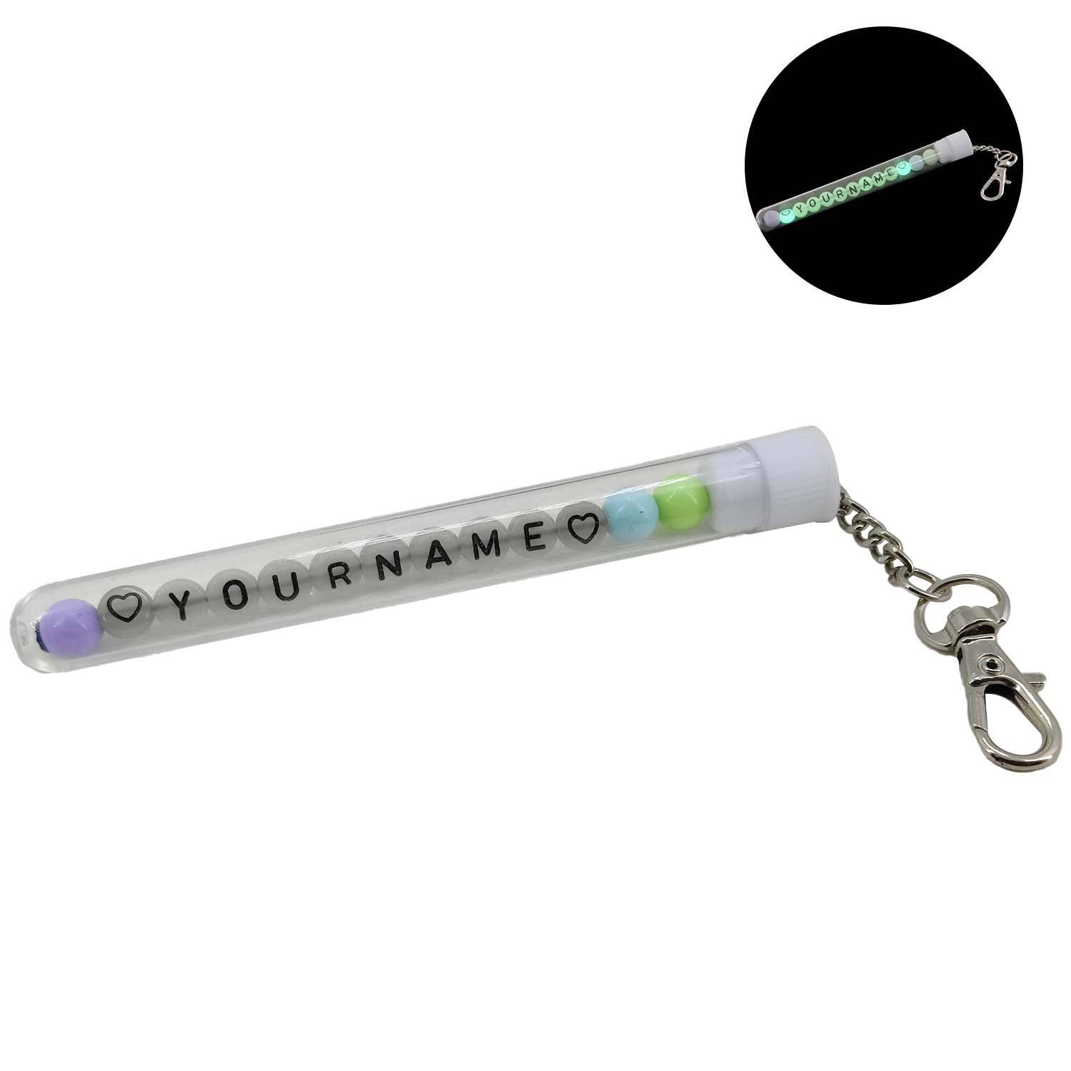 Glow In The Dark Personalized Name Customized Keychains Multicolor In Plastic Vial [ac-lfstylnaccs-00012-m8]