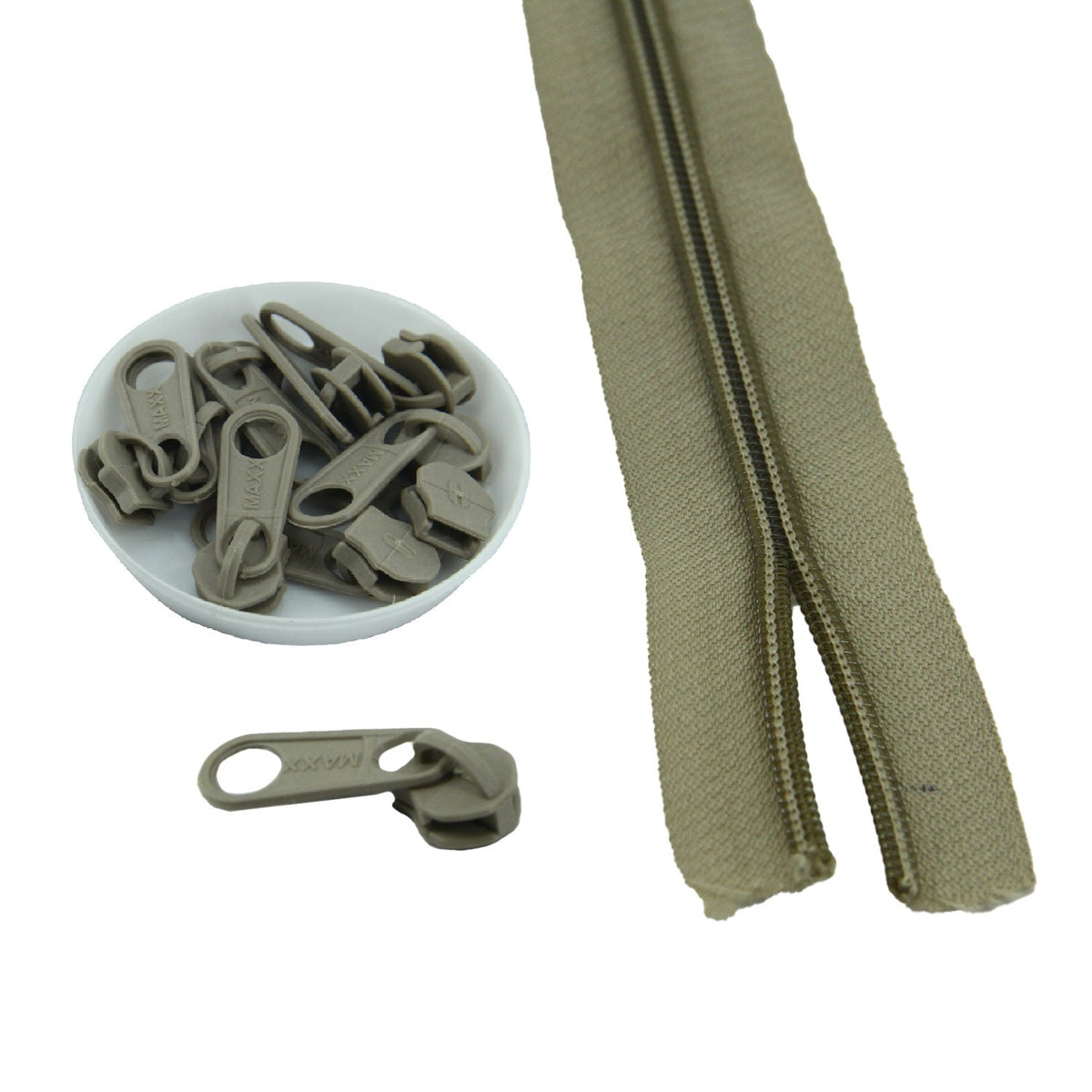 Size 5 Nylon Sewing Zippers 1.38 Inch (2 Meters) And Plastic Runners (10 Pieces) Grey For Making Bags And Zip Accessories Utilities [ac-sewsupp-00002-combo4]
