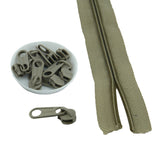 Size 5 Nylon Sewing Zippers 1.38 Inch (2 Meters) And Plastic Runners (10 Pieces) Grey For Making Bags And Zip Accessories Utilities [ac-sewsupp-00002-combo4]