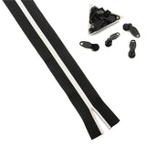 Black With White Nylon Sewing Zippers 2 Meters of Size 1.38 Inch No:5 / 35 MM and 10 Pieces Black Zip Runners For Making Bags [ac-sewsupp-00004-combo13]
