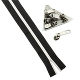 Black With White Nylon Sewing Zippers (2 Meters) Size 1.38 Inch No:5 / 35 MM and 10 Pieces Steel Zip Pulls Runners Fasteners For Making Bags [ac-sewsupp-00004-combo17]