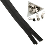 Black Nylon Sewing Zippers (2 Meters) Size 1 Inch No:3 / 25 MM and 10 Pieces Steel Zip Pulls Runners Fasteners For Making Bags [ac-sewsupp-00004-combo1]