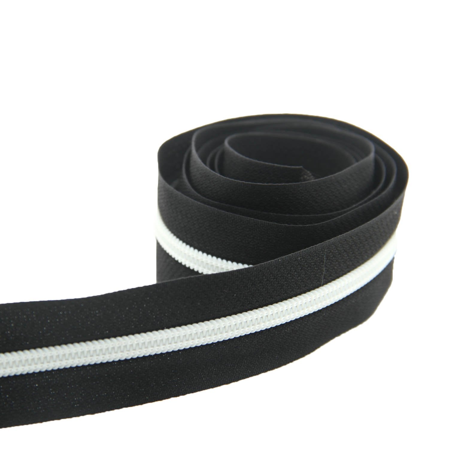 Black With White Nylon Sewing Zippers (2 Meters) Size 1.38 Inch No:5 / 35 MM and 10 Pieces Steel Zip Pulls Runners Fasteners For Bags And Accessories [ac-sewsupp-00004-combo15]