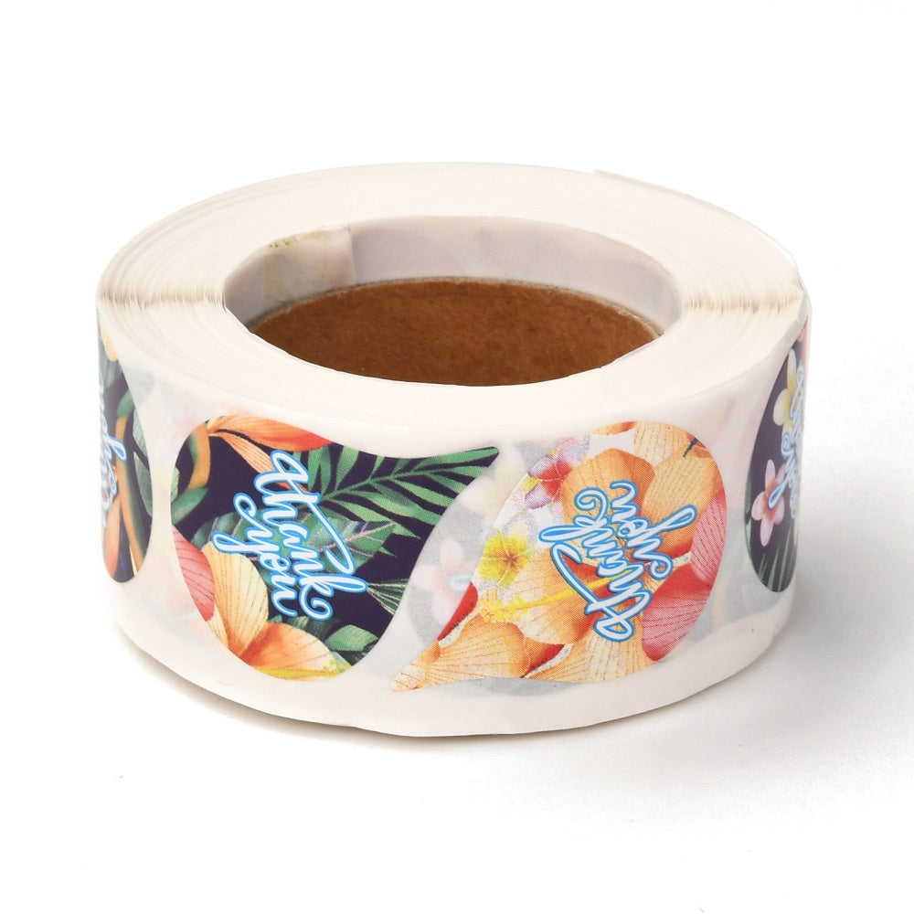 Paper Stickers 2.5x1 Inch  / 6.3x2.75 CM (1 Roll, 500 Stickers) Thank You Printed Drop Multicolor Gift Packing Tags [jefs-dispcrdtool-00007-m4]
