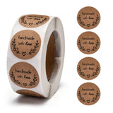 Paper Stickers 1 Inch / 2.5 CM (1 Roll, 500 Stickers) Handmade With Love Printed Round Brown Gift Packing Tags [jefs-dispcrdtool-00007-m8]