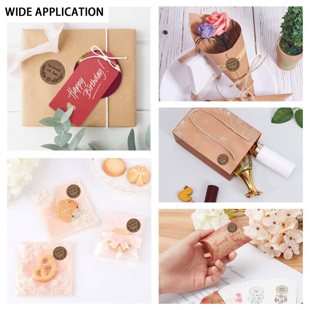 Paper Stickers 1 Inch / 2.5 CM (1 Roll, 500 Stickers) Handmade With Love Printed Round Brown Gift Packing Tags [jefs-dispcrdtool-00007-m8]