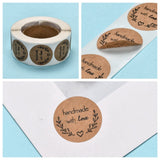 Paper Stickers 1 Inch / 2.5 CM (1 Roll, 500 Stickers) Handmade With Love Printed Round Brown Gift Packing Tags [jefs-dispcrdtool-00007-m8]
