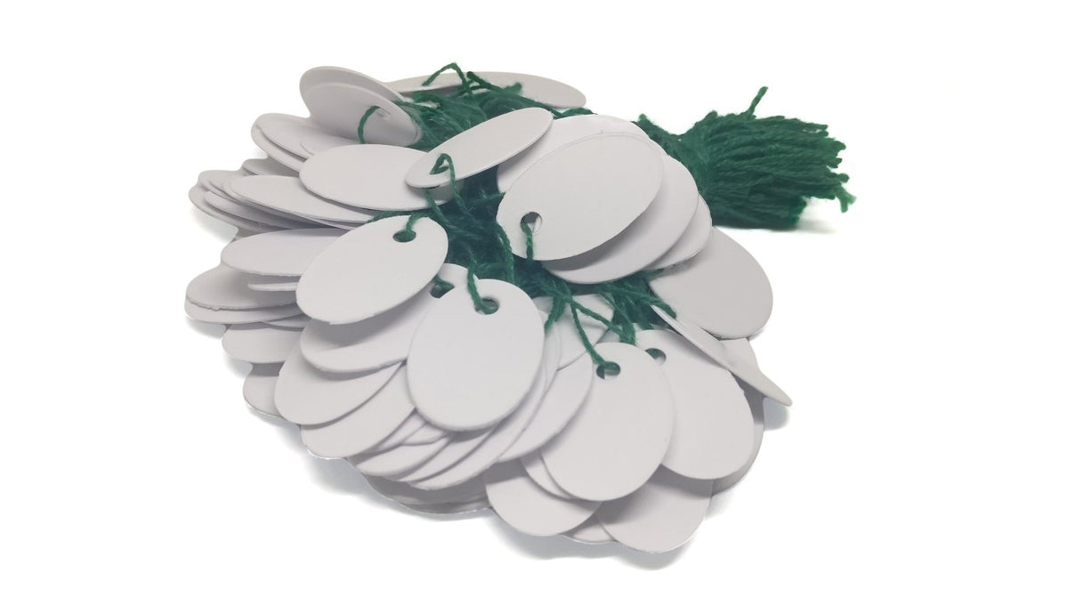 Paper Price Tags 2.5x1.6cm Oval White (Sold as 1 set, 90-100 Tags/set) [jefs-dispcrdtool-00067-m9]