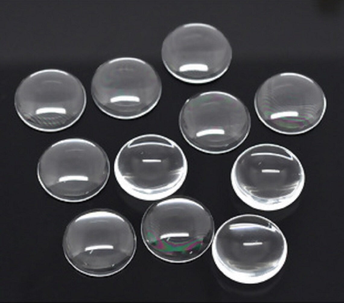 Glass Patch Embellishments Cabochons 20x6mm Round Dome Transparent Color (Pack of 10 pieces) [jefs-embelshcabo-00001-m16]