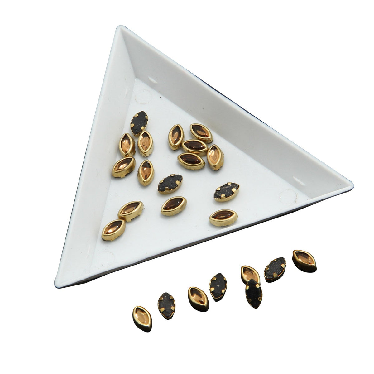 Glue On Kundan Stones Flat Back Metal Glass Oval 6.5x3.5 MM (90 Pieces) Golden Brown For Jewellery Making Garment Embellishments [10 GMs] [jefs-embelshcabo-00121-m13]