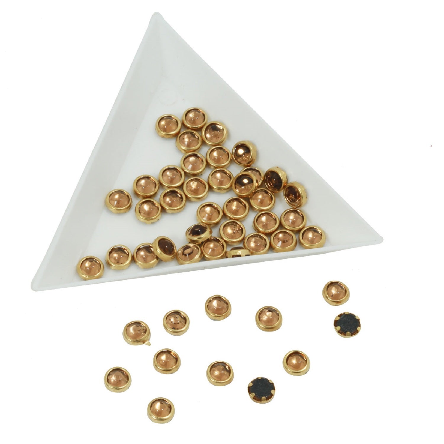 Glue On Kundan Stones Flat Back Metal Glass Round 5.5x2.6 MM (80 Pieces) Golden Brown For Jewellery Making Garment Embellishments [10 GMs] [jefs-embelshcabo-00121-m2]