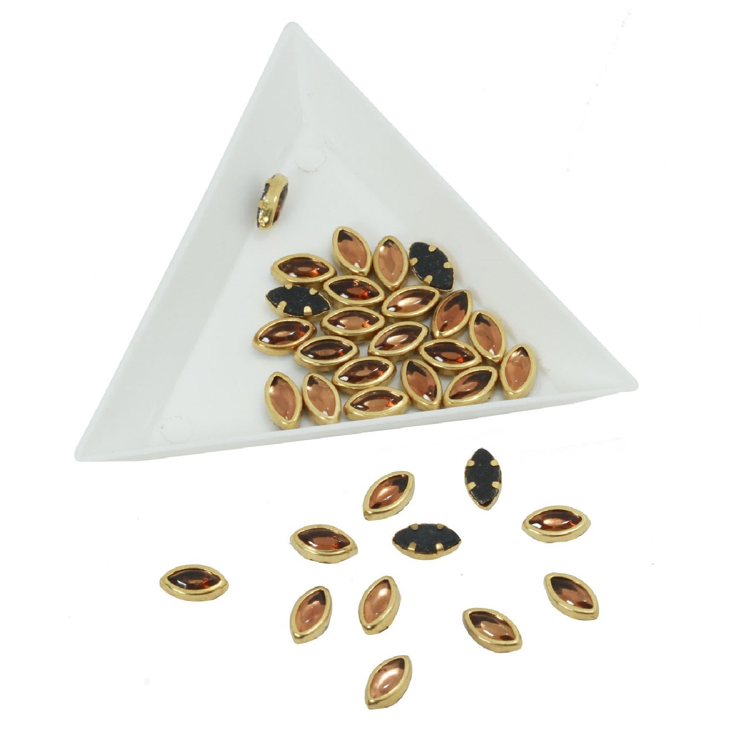 Glue On Kundan Stones Flat Back Metal Glass Oval 8.5x4.8x2.5 MM (55 Pieces) Golden Brown For Jewellery Making Garment Embellishments [10 GMs] [jefs-embelshcabo-00121-m4]