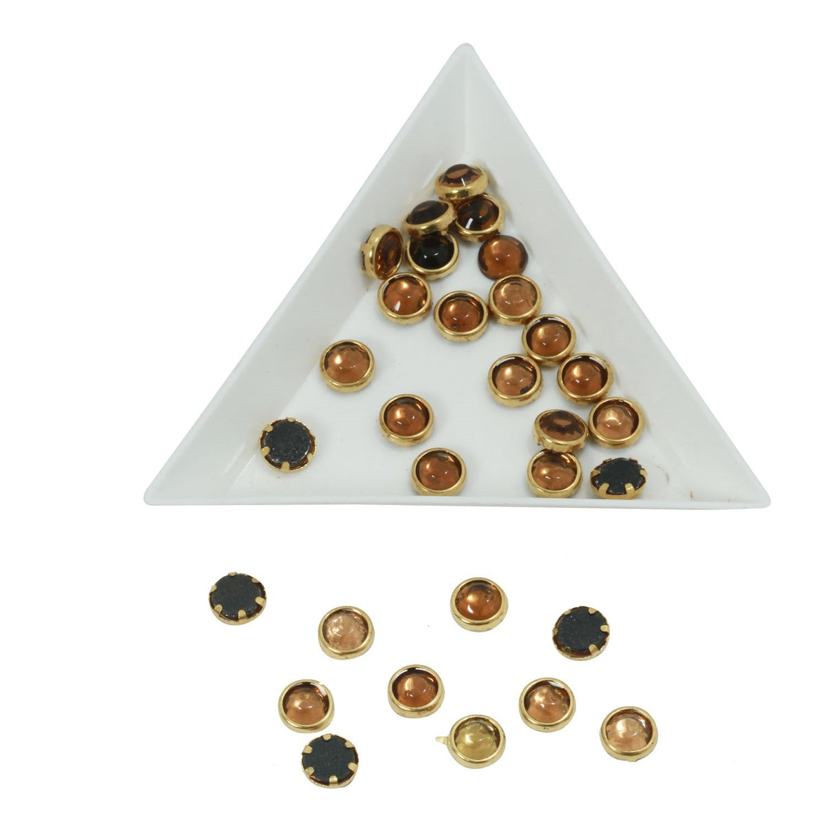 Glue On Kundan Stones Flat Back Metal Glass Round 6.5x2.9 MM (55 Pieces) Golden Brown For Jewellery Making Garment Embellishments [10 GMs] [jefs-embelshcabo-00121-m6]
