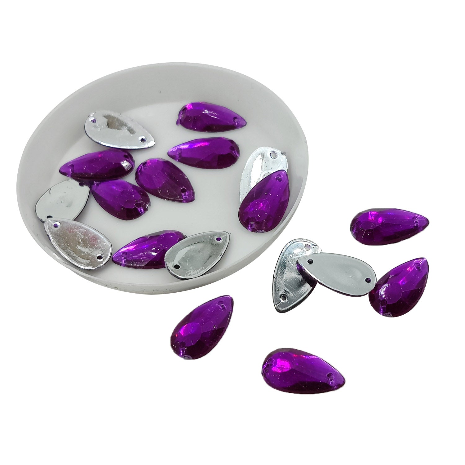 Imitation Kundan Stones With Holes Flatback Acrylic 15x8.5x2 MM Drop For Jewellery Making Garment Embellishments