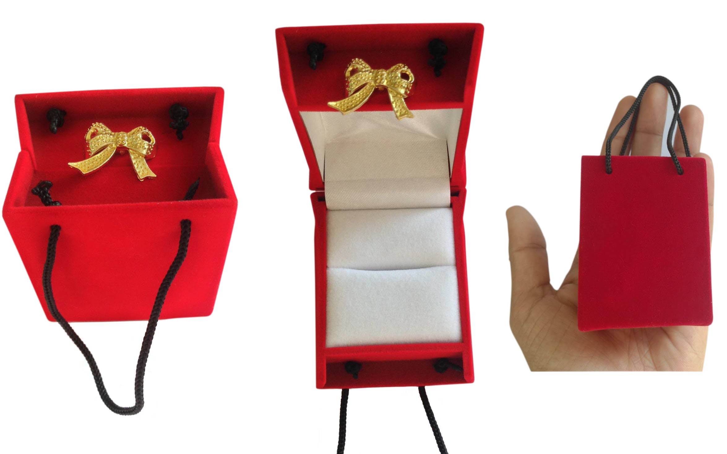 Velvet Fancy Ring Gift Packing Boxes (1 Piece, Random Shape & Color As Available) [jefs-giftbagbox-00065-mix1]