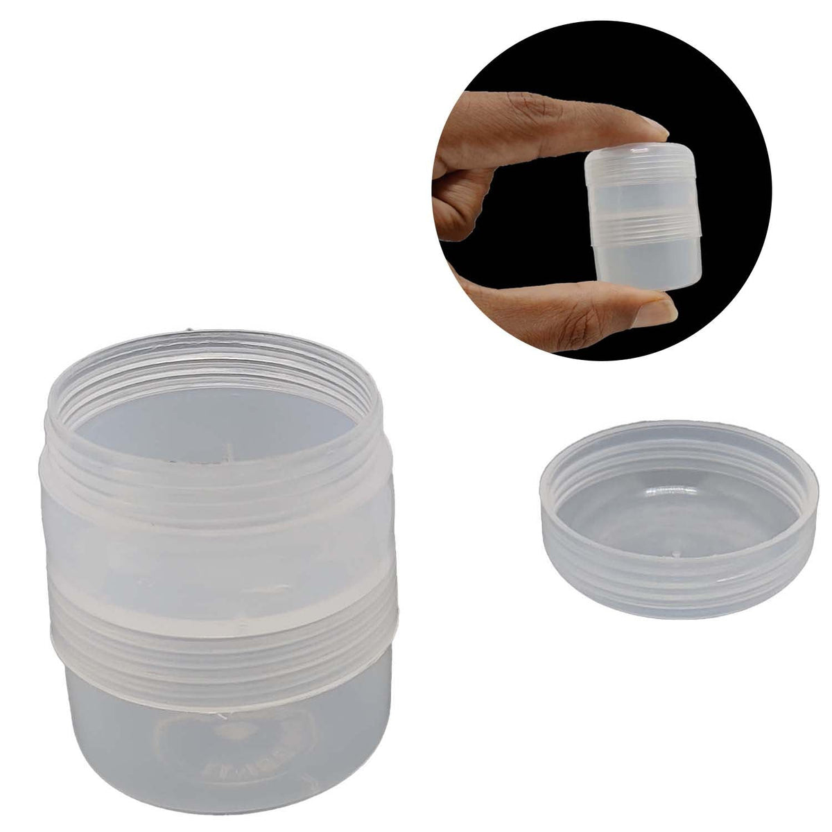 Double Sided Plastic Box (12 Pieces) 4.6x3.4 CM Round For Multipurpose Packing & Kumkum Manjal Turmeric Storage Transparent Color [jefs-pack-boxnsupp-00006-m14]