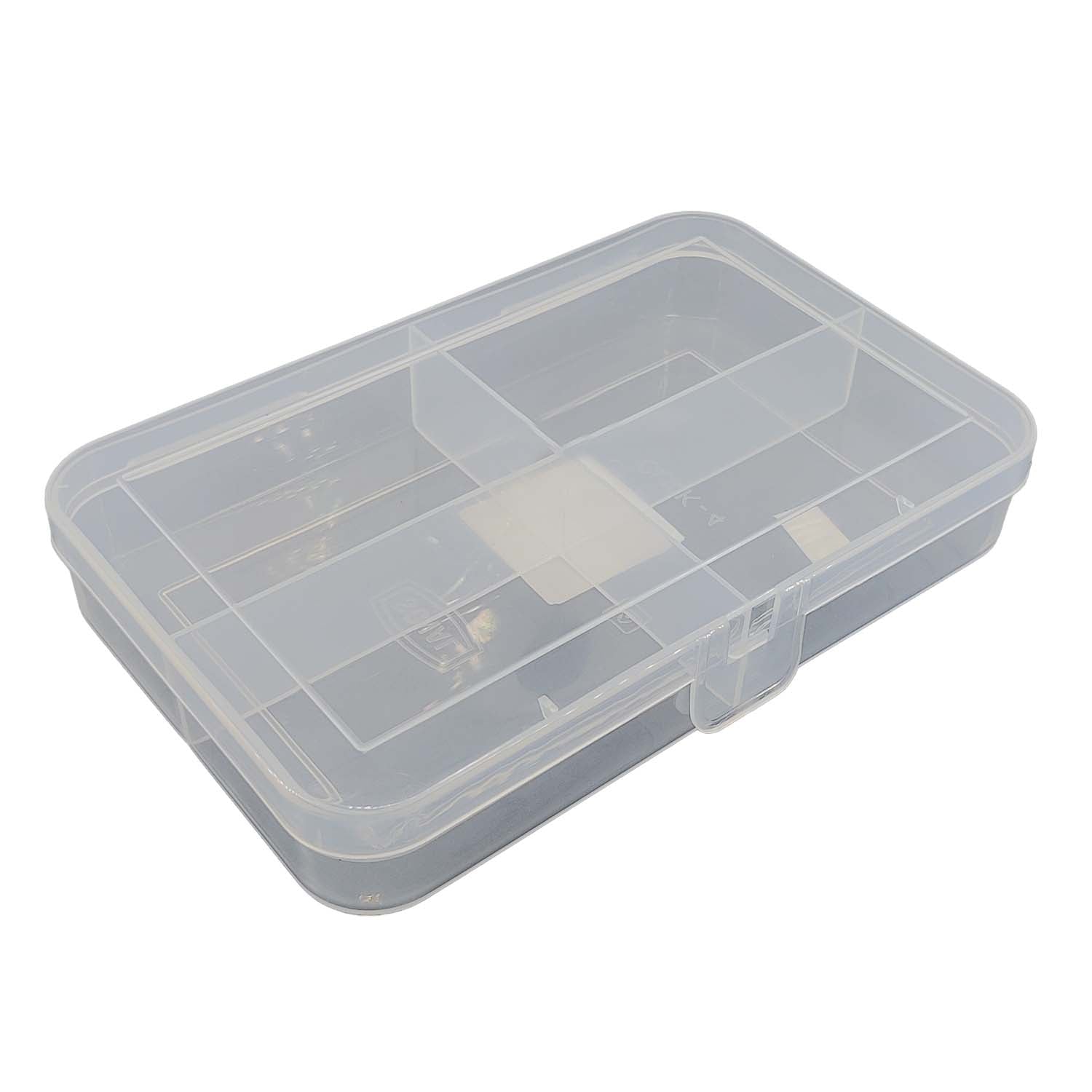 4-Partition Plastic Box (1 Piece) 18.5x11.5x3.2 CM Rectangle Compartment Size 18x5.5 CM For Multipurpose Packing & Storage Transparent Color [jefs-pack-boxnsupp-00006-m21]