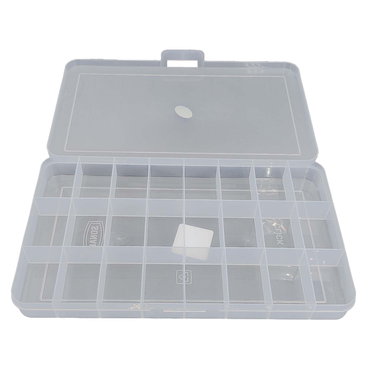 24-Partition Plastic Box (1 Piece) 31x18x3 CM Rectangle Compartment Size 5.75x3.75 CM For Multipurpose Packing & Storage Transparent Color [jefs-pack-boxnsupp-00006-m25]