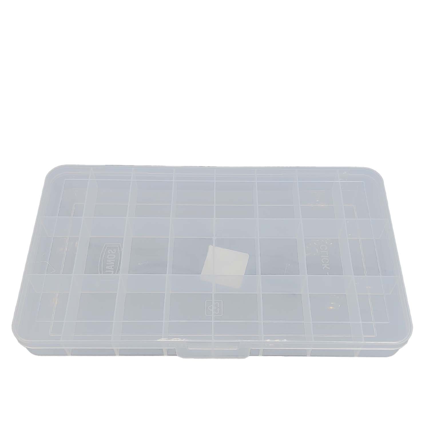 24-Partition Plastic Box (1 Piece) 31x18x3 CM Rectangle Compartment Size 5.75x3.75 CM For Multipurpose Packing & Storage Transparent Color [jefs-pack-boxnsupp-00006-m25]
