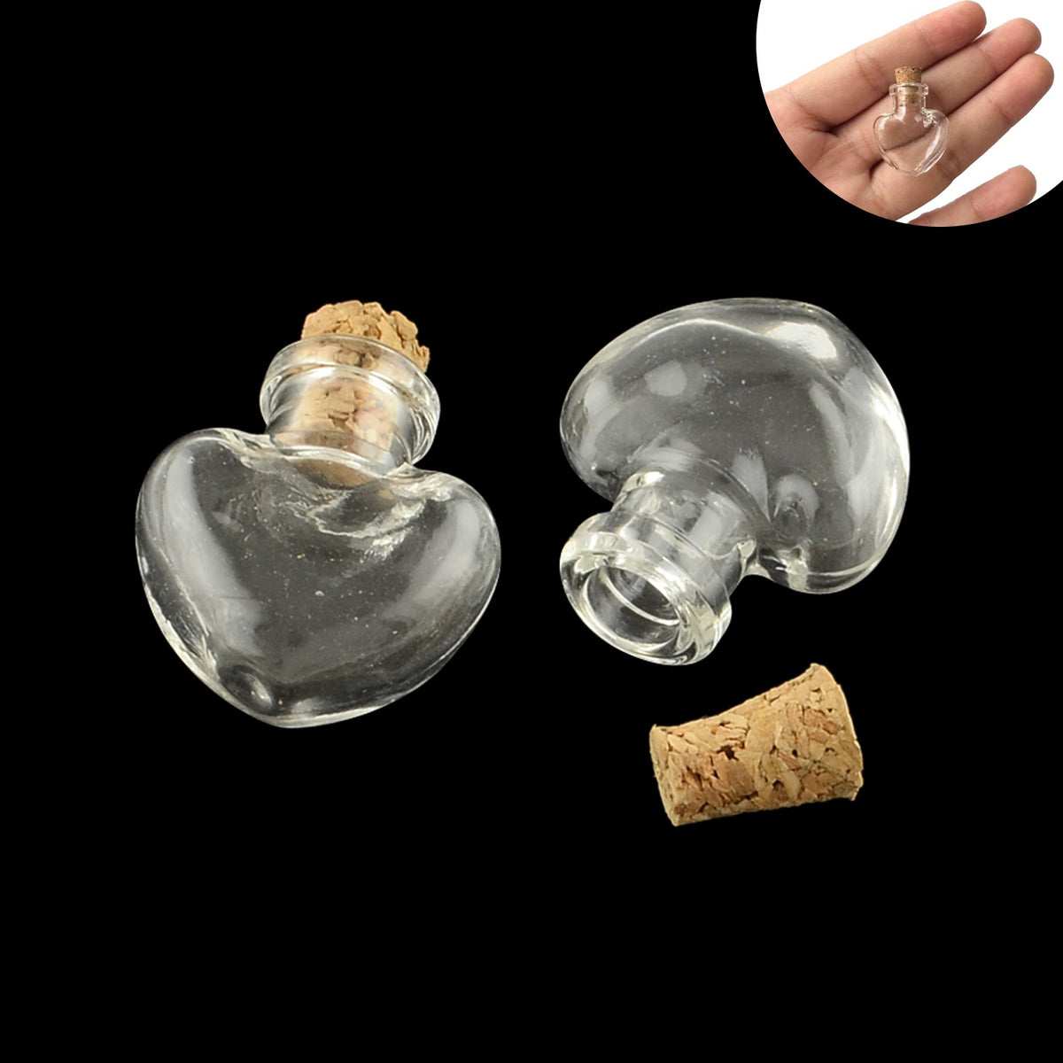 Miniature Glass Vial Bottles With Cork Stoppers Capacity Approx 1 ML 2.5x2.2x1 CM (5 Pieces) Heart For Crafts Decoration Gifts  Jar Transparent