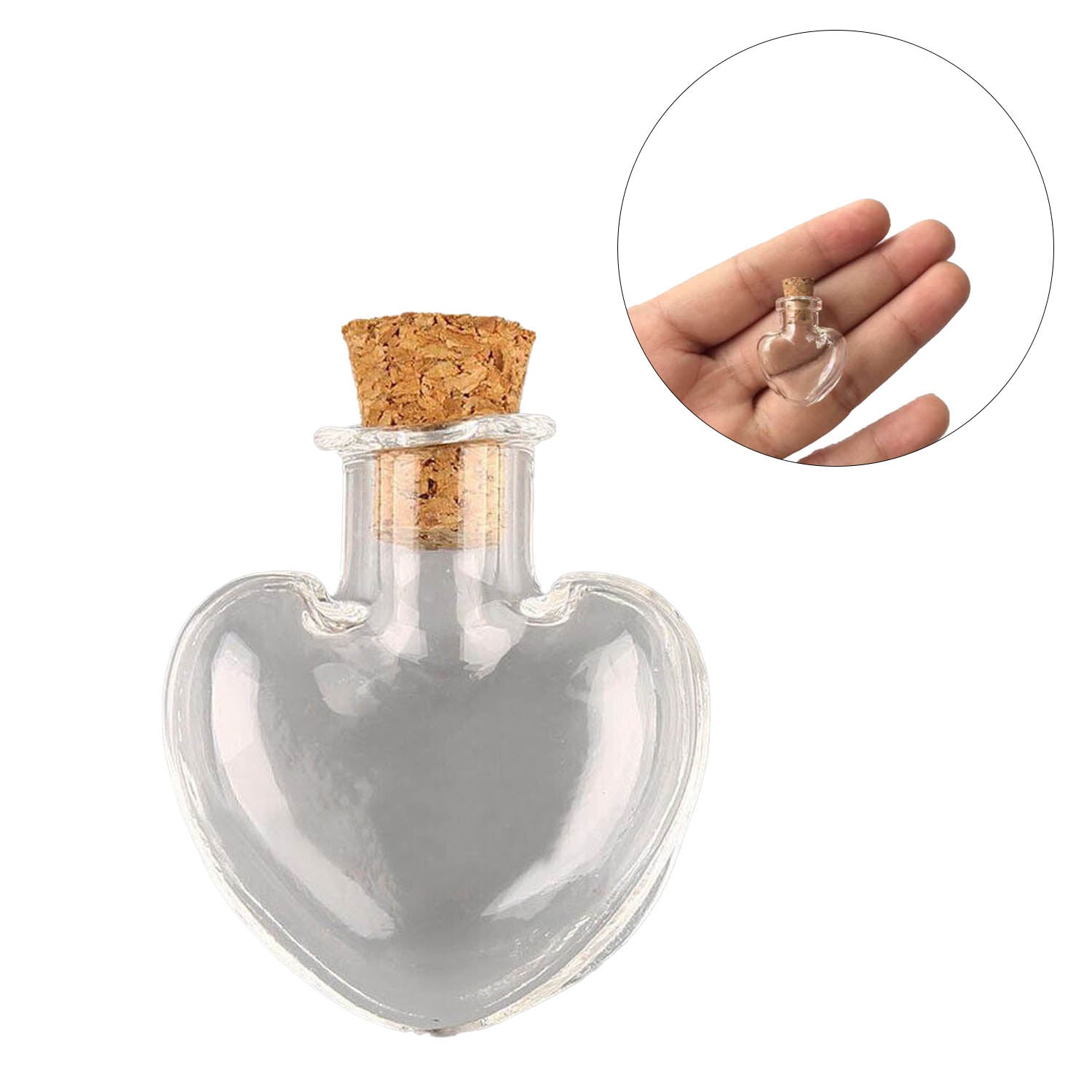 Miniature Glass Vial Bottles With Cork Stoppers Capacity Approx 1 ML 2.5x2.2x1 CM (5 Pieces) Heart For Crafts Decoration Gifts  Jar Transparent