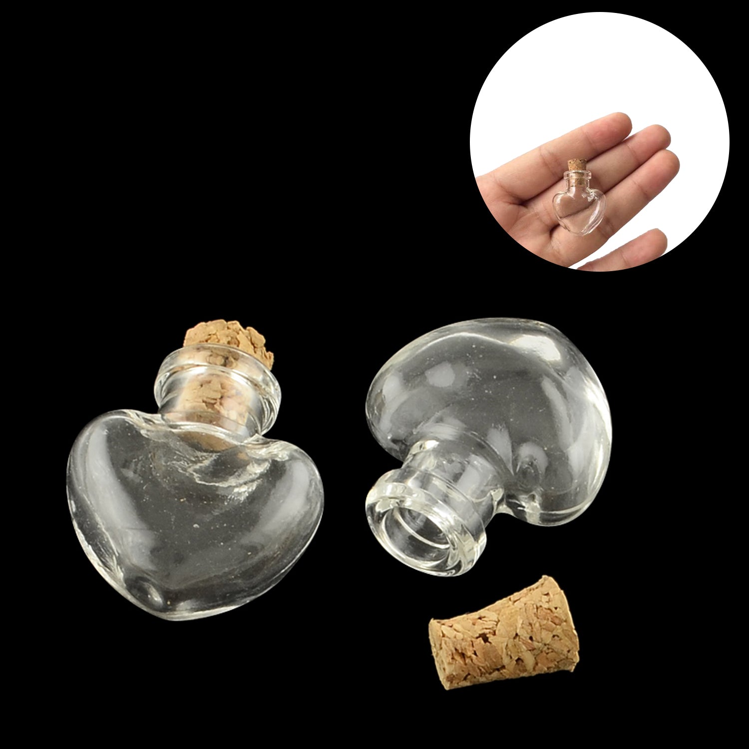 Miniature Glass Vial Bottles With Cork Stoppers Capacity Approx 1 ML 2.5x2.2x1 CM (5 Pieces) Heart For Crafts Decoration Gifts  Jar Transparent