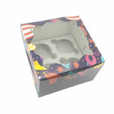 Cup Cakes Muffins Packing See Thru Paper Box (Pack Of 3) For/With 4 Insert Partitions, Random Color Box Size 15x15x10 CM (6x4x4 Inch) [jefs-pack-boxnsupp-00142-m3]