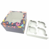 Cup Cakes Muffins Packing See Thru Paper Box (Pack Of 3) For/With 4 Insert Partitions, Random Color Box Size 15x15x10 CM (6x4x4 Inch) [jefs-pack-boxnsupp-00142-m3]