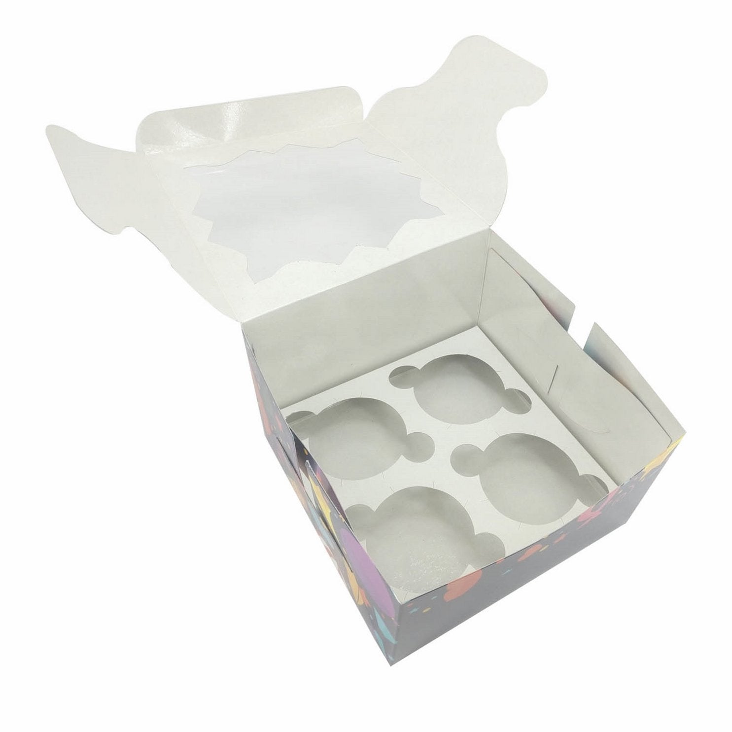 Cup Cakes Muffins Packing See Thru Paper Box (Pack Of 3) For/With 4 Insert Partitions, Random Color Box Size 15x15x10 CM (6x4x4 Inch) [jefs-pack-boxnsupp-00142-m3]