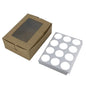 Mini Cup Cakes Muffins Packing See Thru Paper Box (Pack Of 3) For/With 12 Cavities Insert Partitions Brown 17x13x6 CM [jefs-pack-boxnsupp-00142-m5]