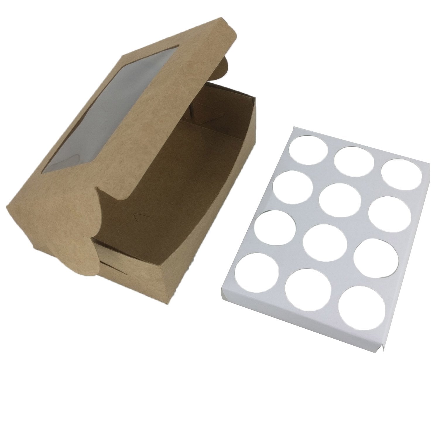 Mini Cup Cakes Muffins Packing See Thru Paper Box (Pack Of 3) For/With 12 Cavities Insert Partitions Brown 17x13x6 CM [jefs-pack-boxnsupp-00142-m5]