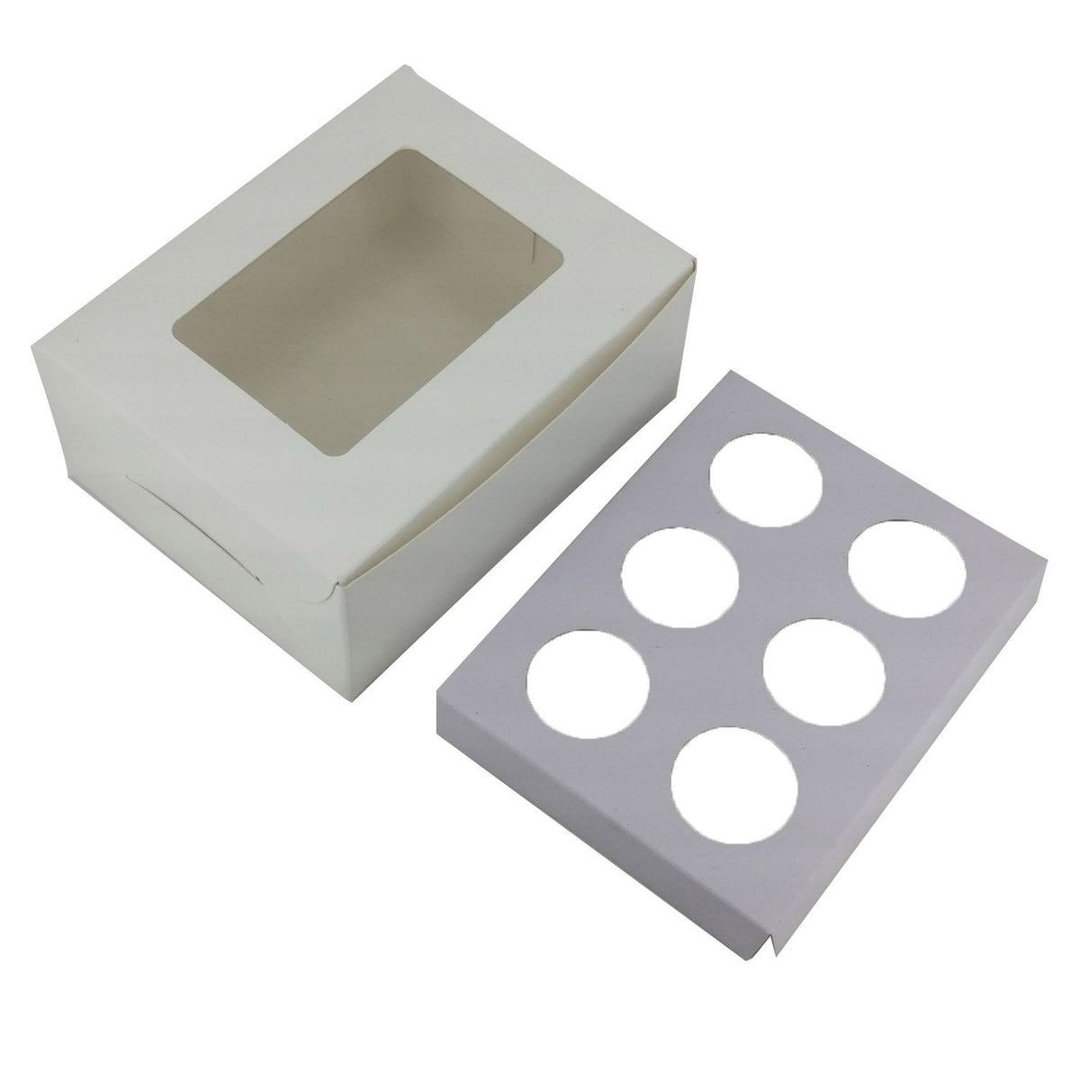 Mini Cup Cakes Muffins Packing See Thru Paper Box (Pack Of 3) For/With 6 Cavities Insert Partitions White 15x11x6 CM [jefs-pack-boxnsupp-00142-m6]