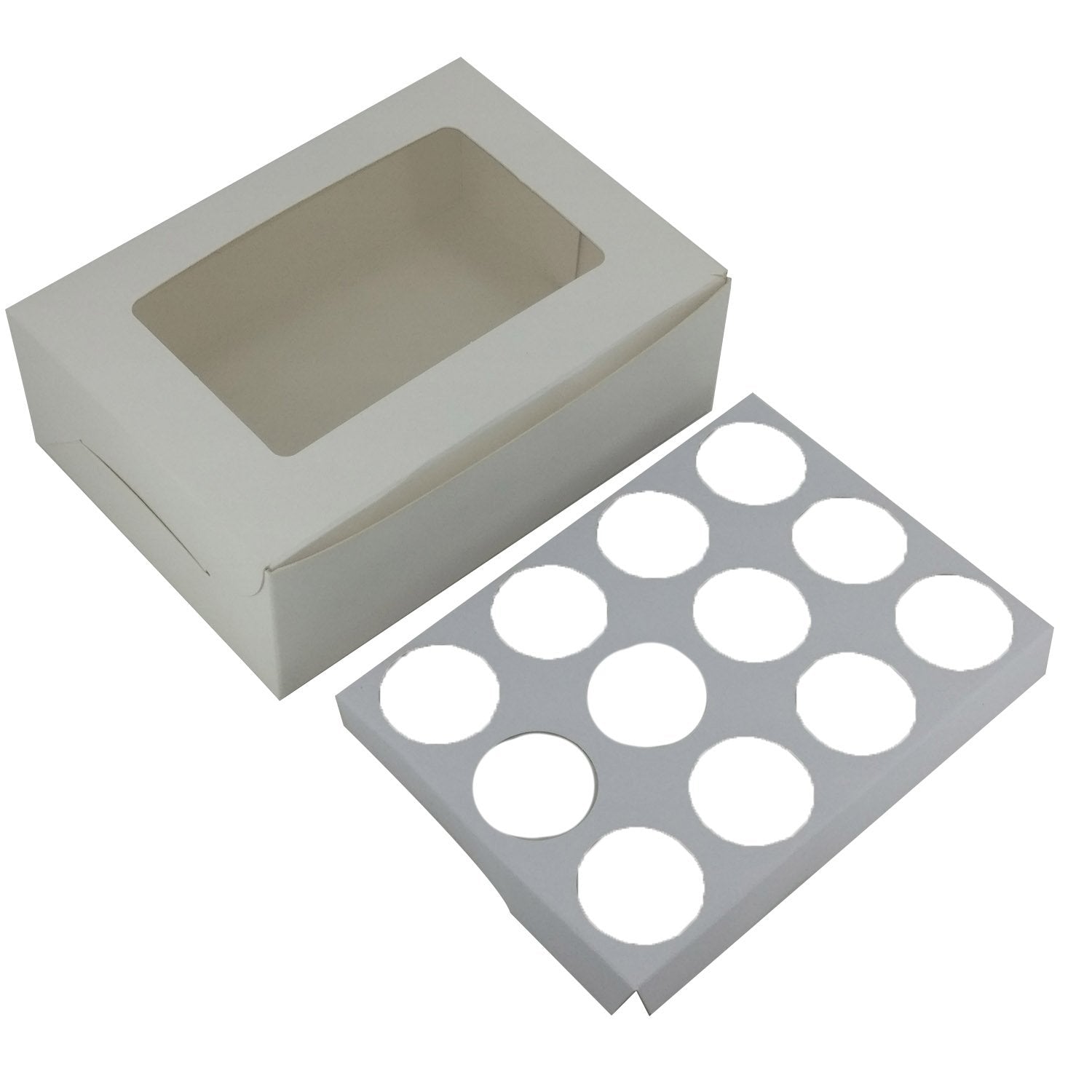 Mini Cup Cakes Muffins Packing See Thru Paper Box (Pack Of 3) For/With 12 Cavities Insert Partitions White 17x13x6 CM [jefs-pack-boxnsupp-00142-m7]