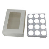 Mini Cup Cakes Muffins Packing See Thru Paper Box (Pack Of 3) For/With 12 Cavities Insert Partitions White 17x13x6 CM [jefs-pack-boxnsupp-00142-m7]