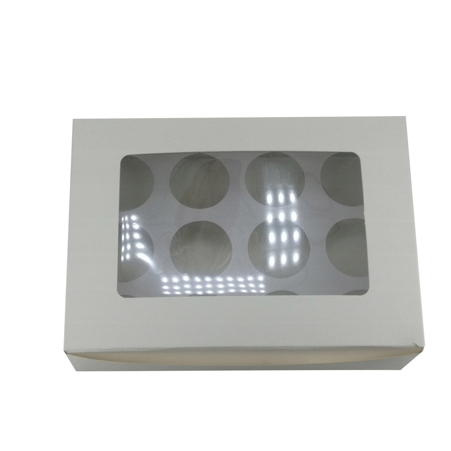 Mini Cup Cakes Muffins Packing See Thru Paper Box (Pack Of 3) For/With 12 Cavities Insert Partitions White 17x13x6 CM [jefs-pack-boxnsupp-00142-m7]