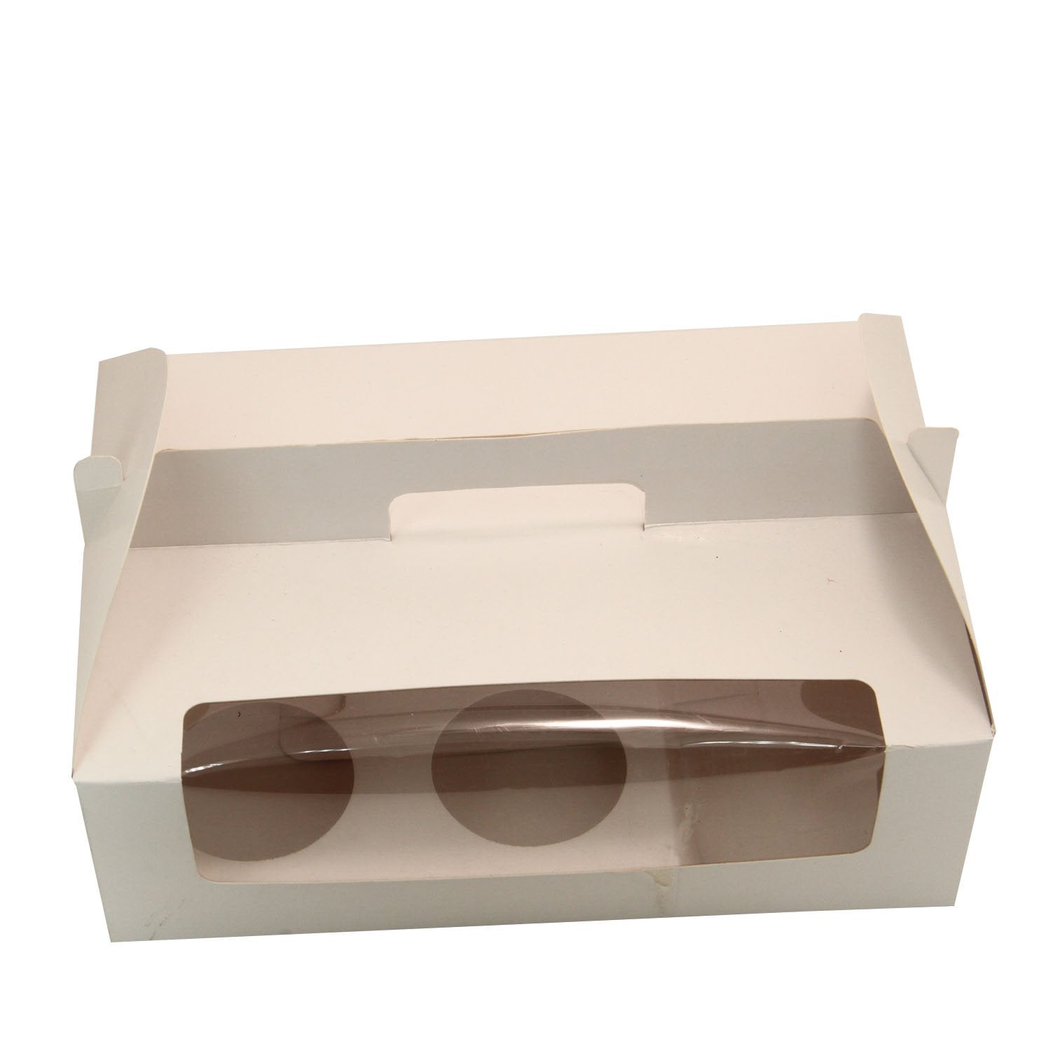 Cup Cakes Muffins Packing See Thru Paper Gift Box (Pack Of 1) For/With 4 Cavities Insert Partitions White 25x17x8 CM [jefs-pack-boxnsupp-00142-m9]