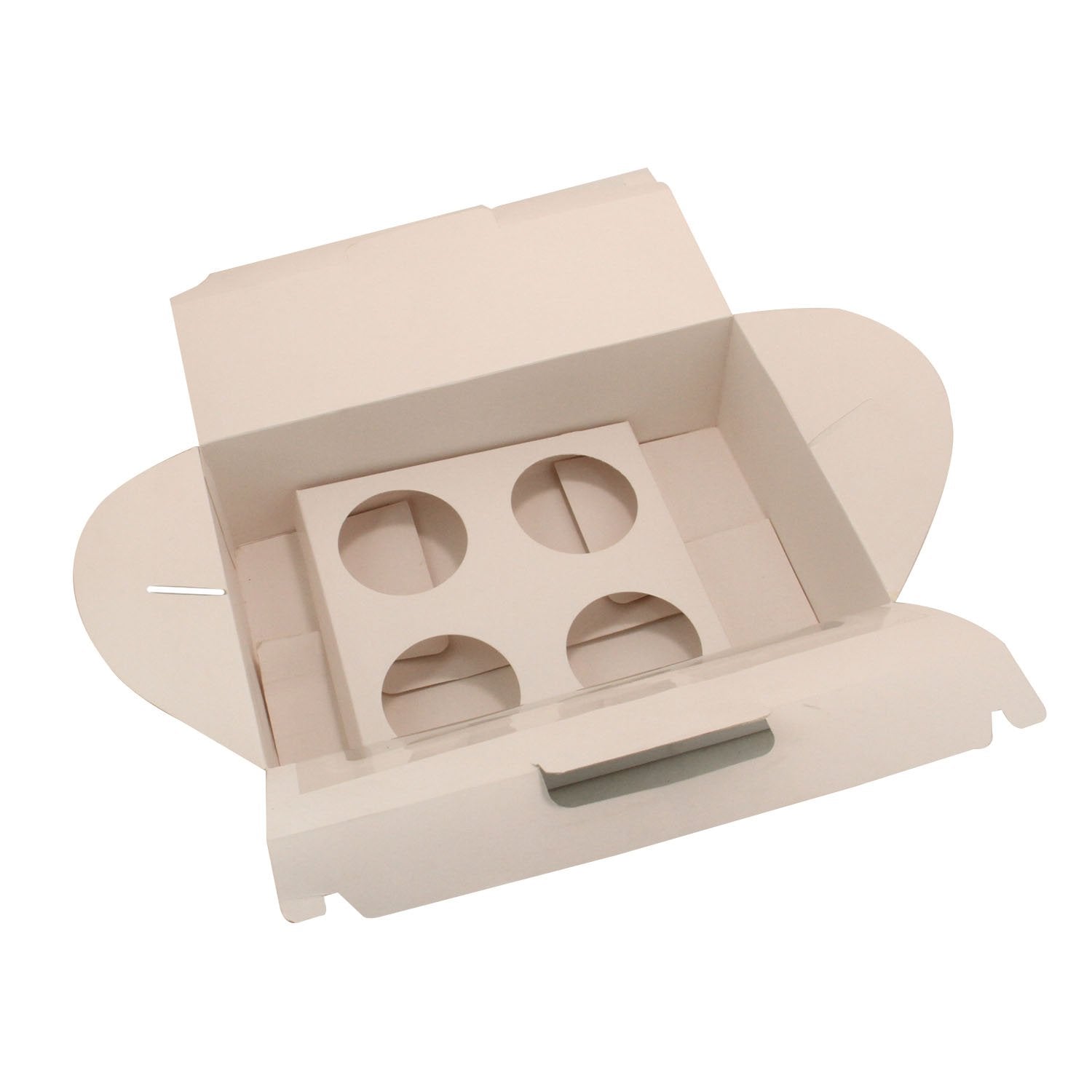 Cup Cakes Muffins Packing See Thru Paper Gift Box (Pack Of 1) For/With 4 Cavities Insert Partitions White 25x17x8 CM [jefs-pack-boxnsupp-00142-m9]