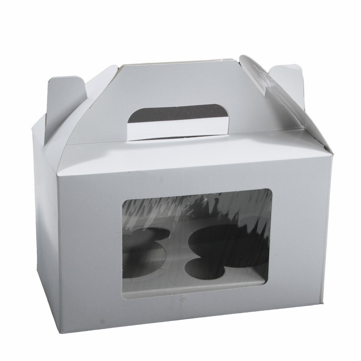 Cup Cakes Muffins Packing See Thru Paper Box (Pack Of 5 Pieces) For/With 2 Insert Partitions, Box Size 16x9x9 CM (6x3.5x3.5 Inch) White [jefs-pack-boxnsupp-00142-m2]