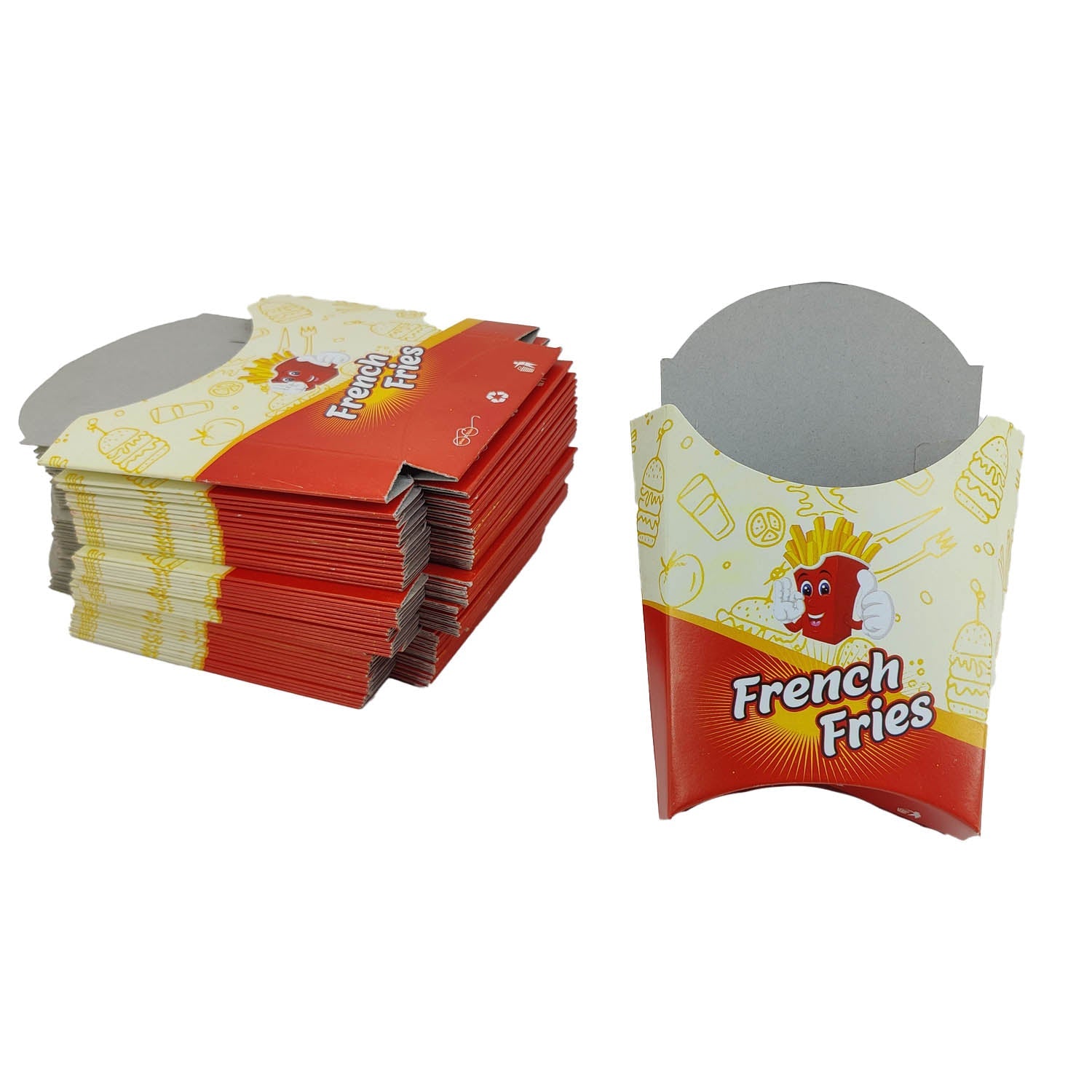 French Fries Packaging Paper Packing Pouch (Pack of 50) 16x11x3 CM Random Color Design [jefs-pack-boxnsupp-00146-m2]