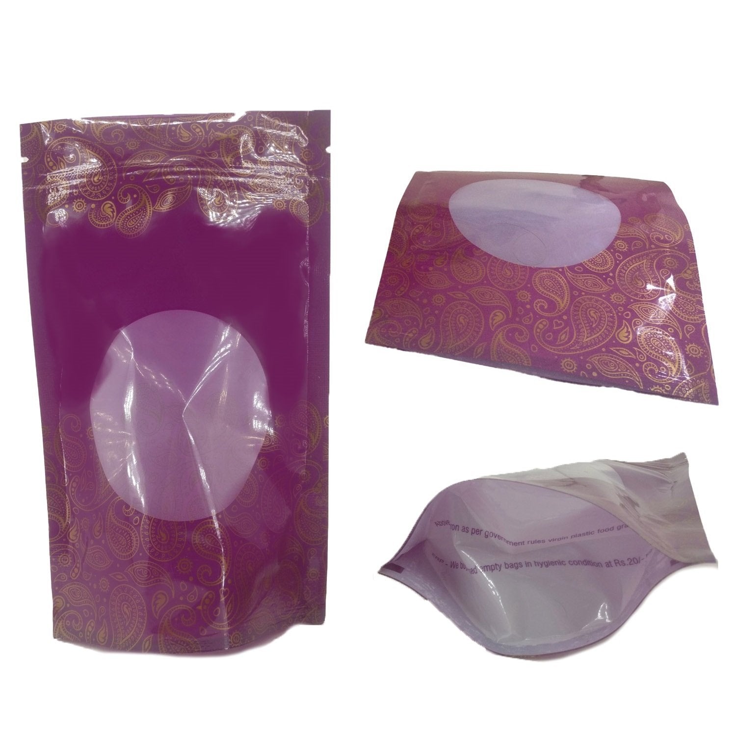 Poly Designer Storage Standup Pouches With Seethru Window For Display Gifts Packing Nuts Chocolates Powder Sweets Multipurpose [jefs-pack-boxnsupp-00147]